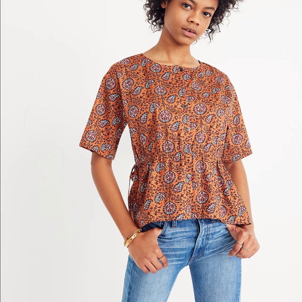 NWOT Madewell Drawstring-Waist Shirt in Warm Paisley